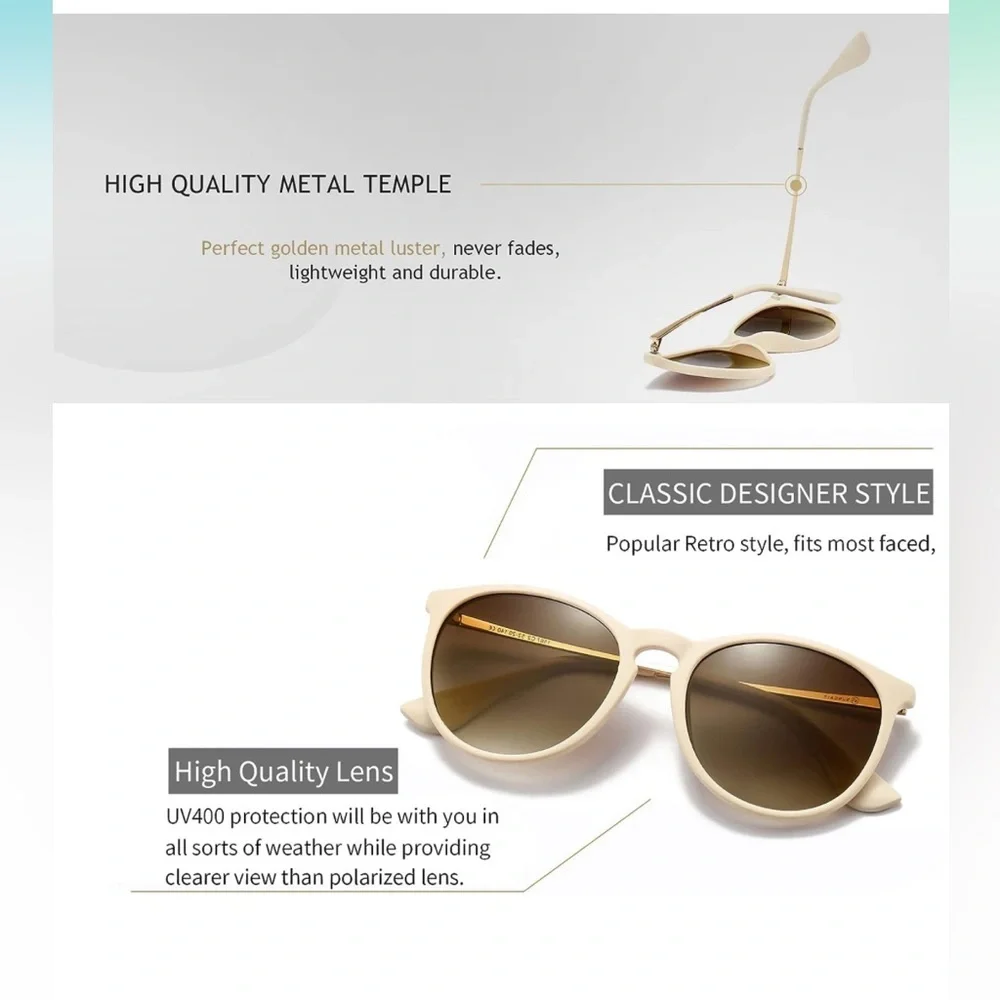 NEW SUNGAIT Vintage Round Sunglasses Women/Men Milky White Frame/Brown Lens